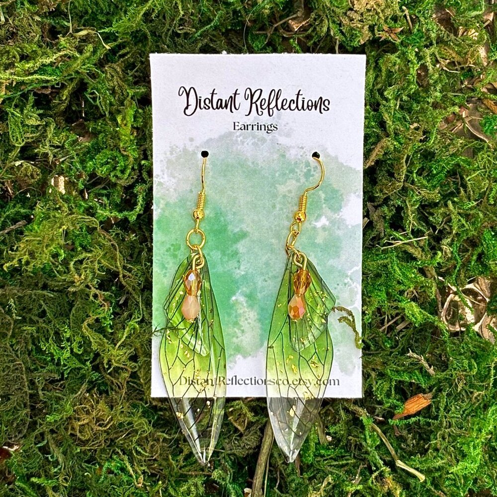 Green Butterfly Wing Dangle Earrings